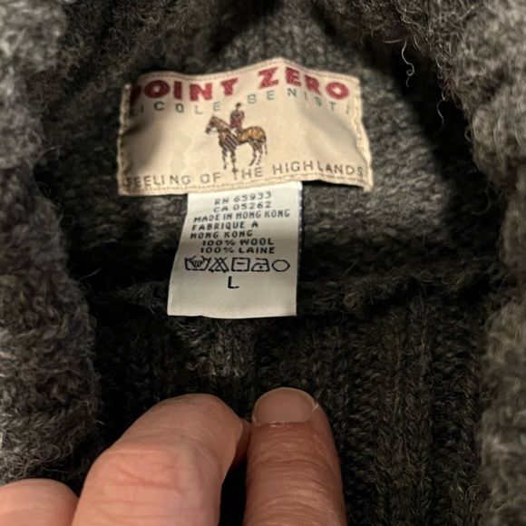 POINT ZERO - Grey Wool Sweater with Embroidery - Size L - Picture 2 of 10